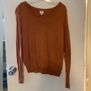 Burnt Orange V-Neck Dressy Sweater